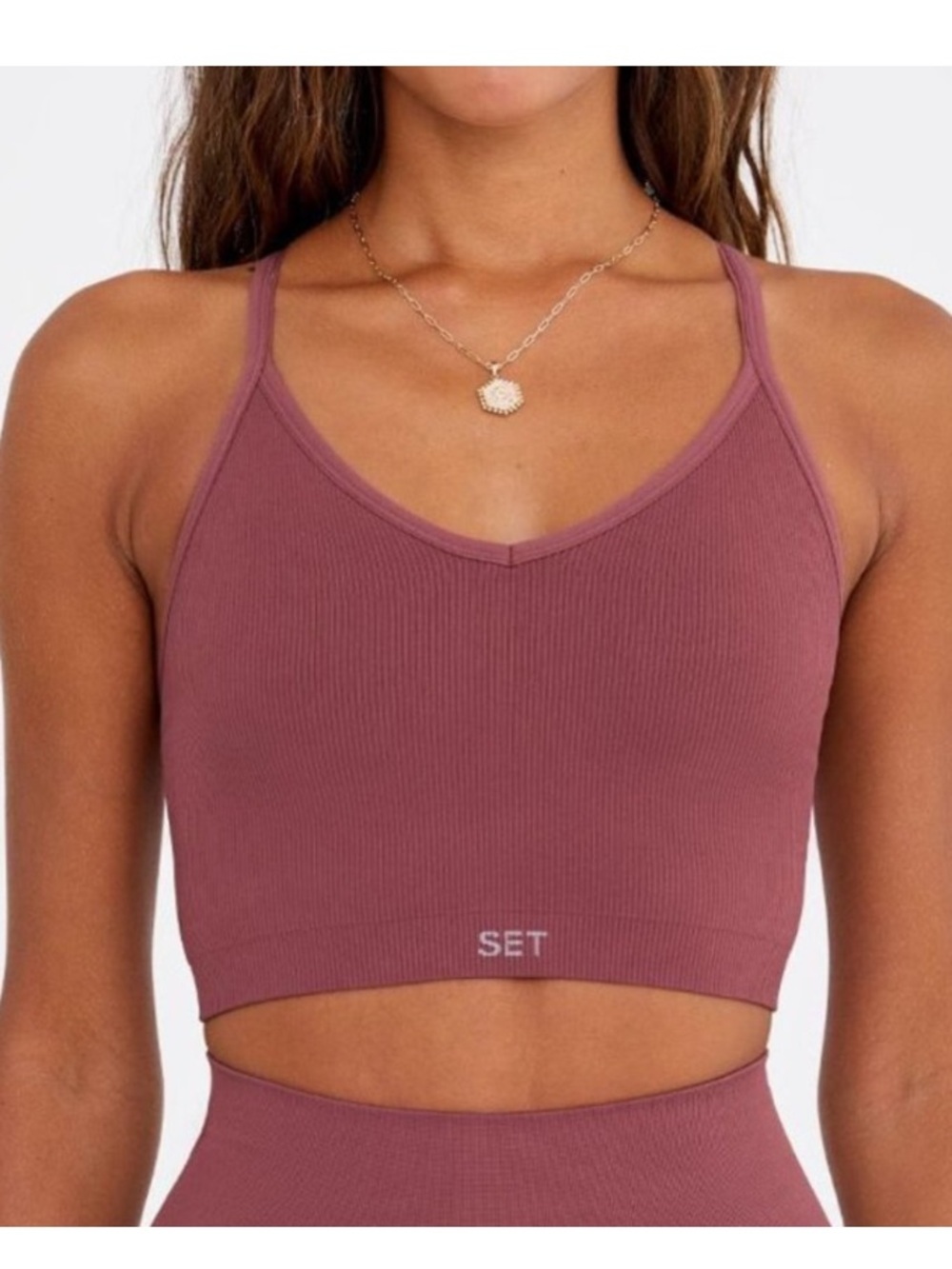 SET Active Sculptflex Ribbed V Bra Canyon Large NWT
